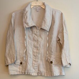 JM Collection Light Beige Utility Linen Quarter Sleeve Jacket, size 12P